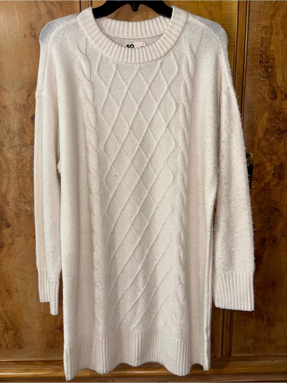 SO Cream Cable Knit Crewneck Sweater Dress size Large